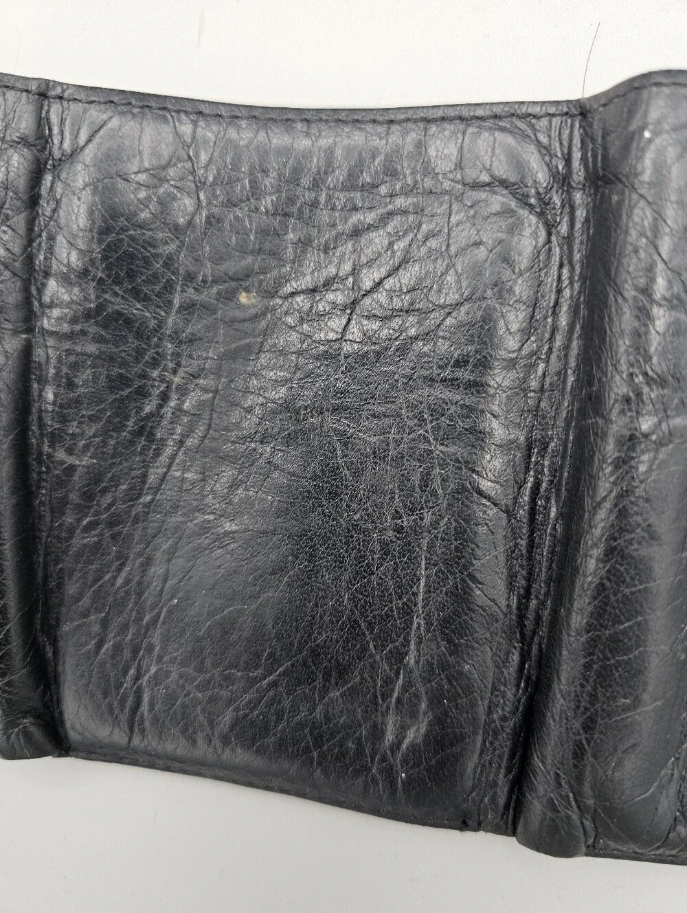 Polo Ralph Lauren Black leather trifold wallet Soft Worn Grandpa Dad Vtg Stains